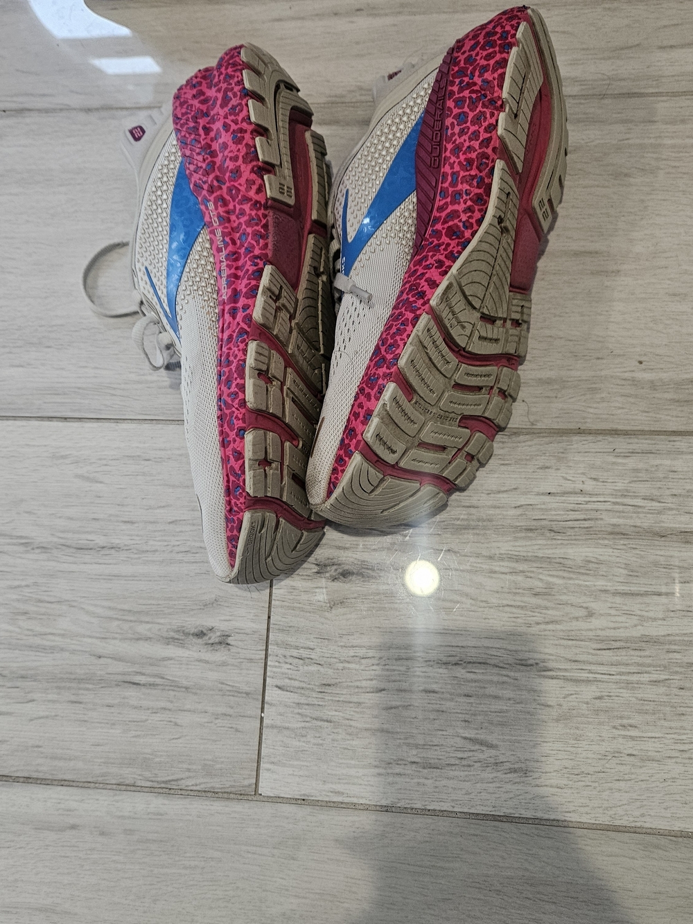 Women’s Athletic Sneakers - White with Blue & Pink Leopard Accent